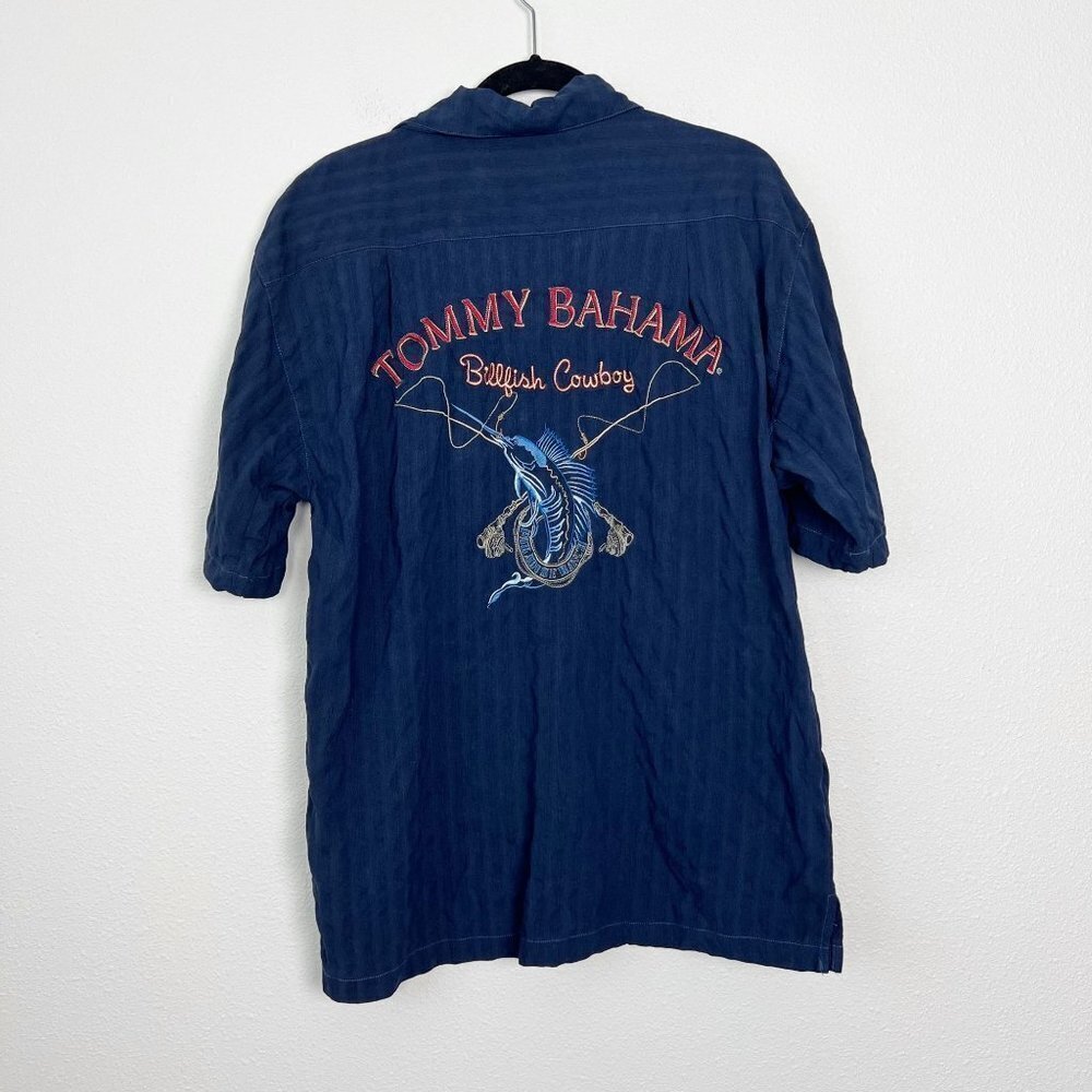 Tommy Bahama Blue Silk Billfish Cowboy Paradise Ranch Short Sleeve  Shirt Men XL